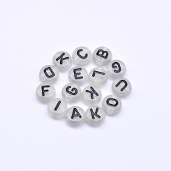 アクリル丸型アルファベットビーズ 強夜光ビーズ ブラック 4×7mm【約3600-3700ヶ】