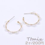 デザインピアス フープ ガラスビース付き 28×30mm ゴールド（2ヶ）