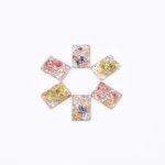 樹脂貼付けパーツ 長方形 金銀箔＆ドライフラワー封入 18x13mm 【50ヶ(約57g)】