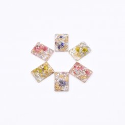 樹脂貼付けパーツ 長方形 金銀箔＆ドライフラワー封入 18x13mm 【50ヶ(約57g)】