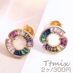 高品質ジルコニアピアス サークル 10×11mm ゴールド【2ヶ】