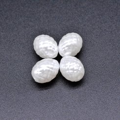 ABS製 パールビーズ オーバル 模様入り パールホワイト 10×13mm 【100ヶ】