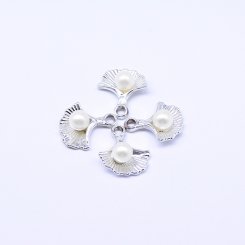 アクリルチャーム パール付き 貝殻 シルバー 20×23mm【50ヶ】