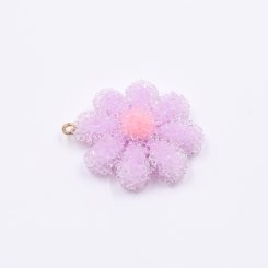 樹脂チャーム フラワー 35x33mm パープル【10ヶ(約58g】