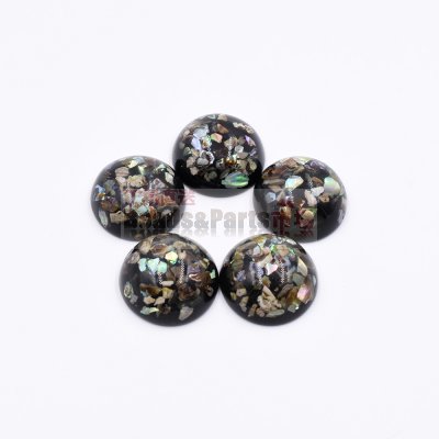 樹脂貼付けパーツ 円形 天然石封入 20x20mm ブラック【50ヶ(約116g)】
